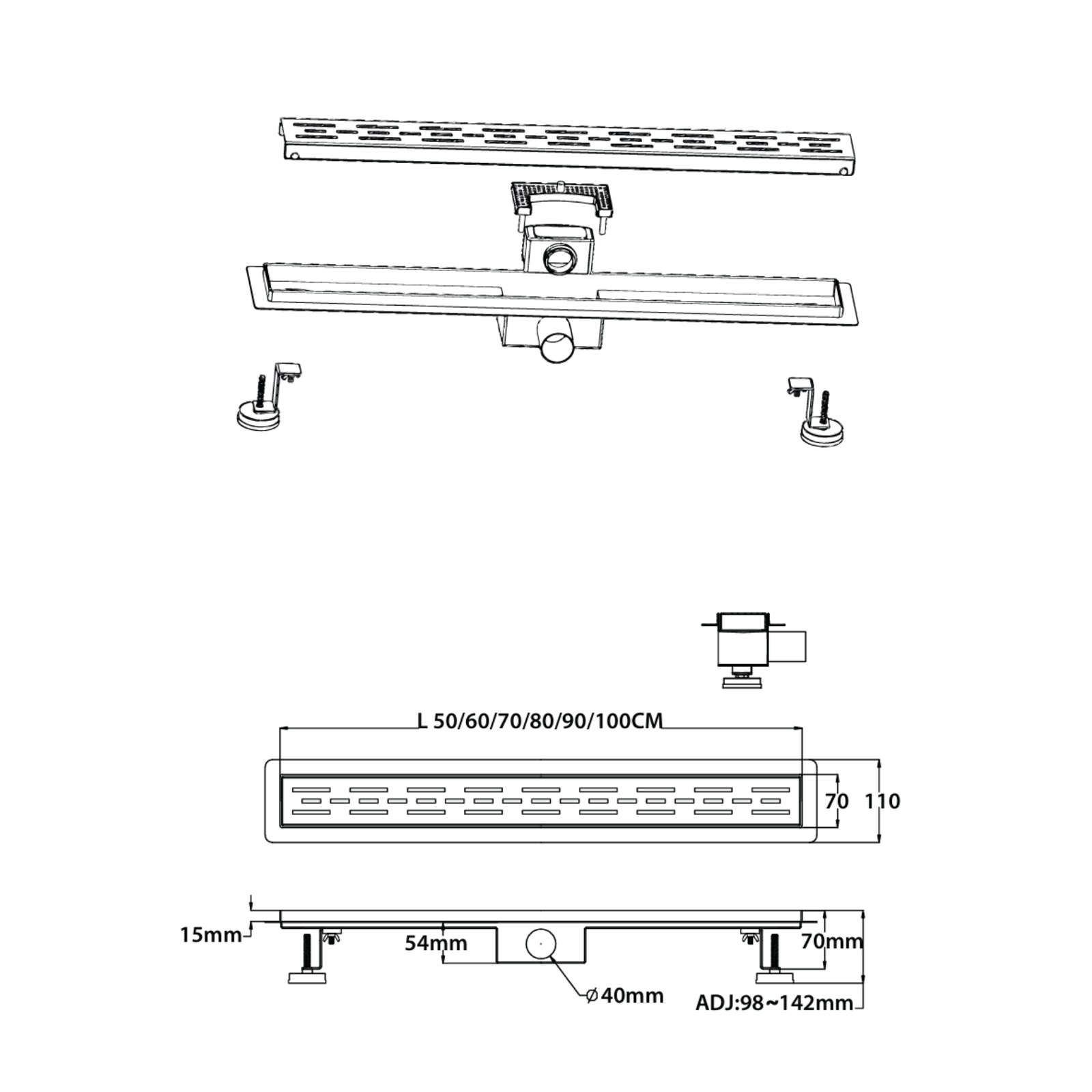 Aloni Douchegoot Rvs Zwart 50 cm 3