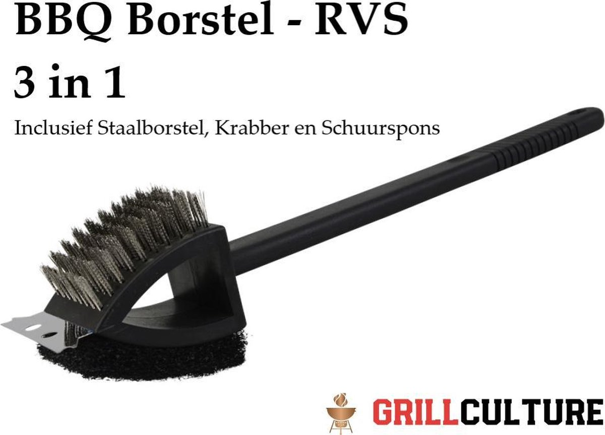 Bbq Borstel 3in1 Rvs + Grip 2