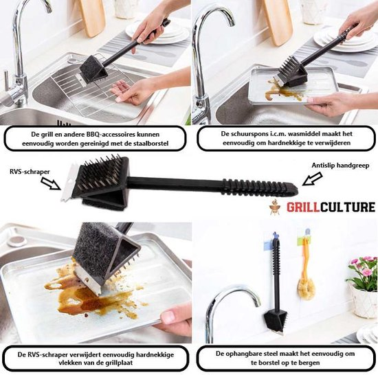 Bbq Borstel 3in1 Rvs + Grip 5