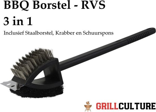 Bbq Borstel 3in1 Rvs + Grip