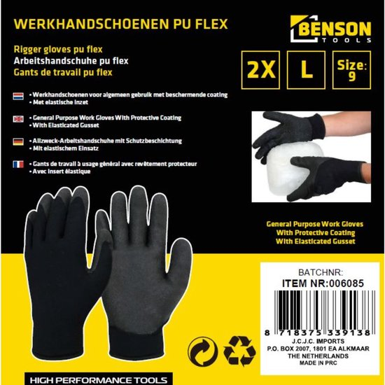 Benson Werkhandschoenen Zwart 6
