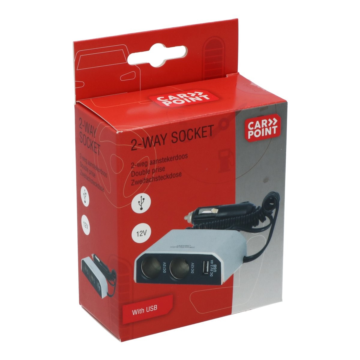 Carpoint 2-Weg Stekkerdoos 2x12v 1xusb 2