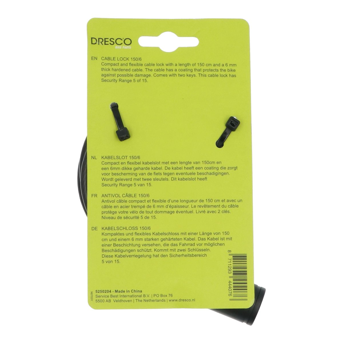 Dresco Spiraalslot 150 cm 6 mm 6