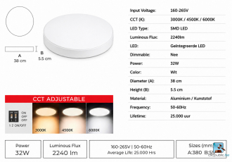 Horoz Led Plafondlamp Vierkant 32w 3000k 4
