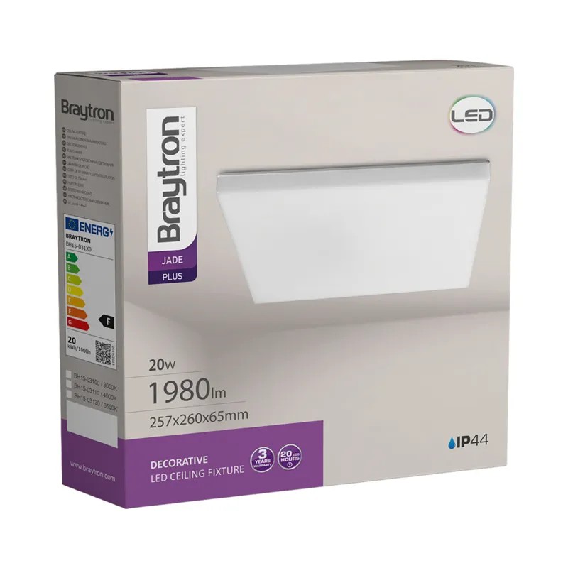 Jade Vierkant Plaffonier Led 20w 6000k 6