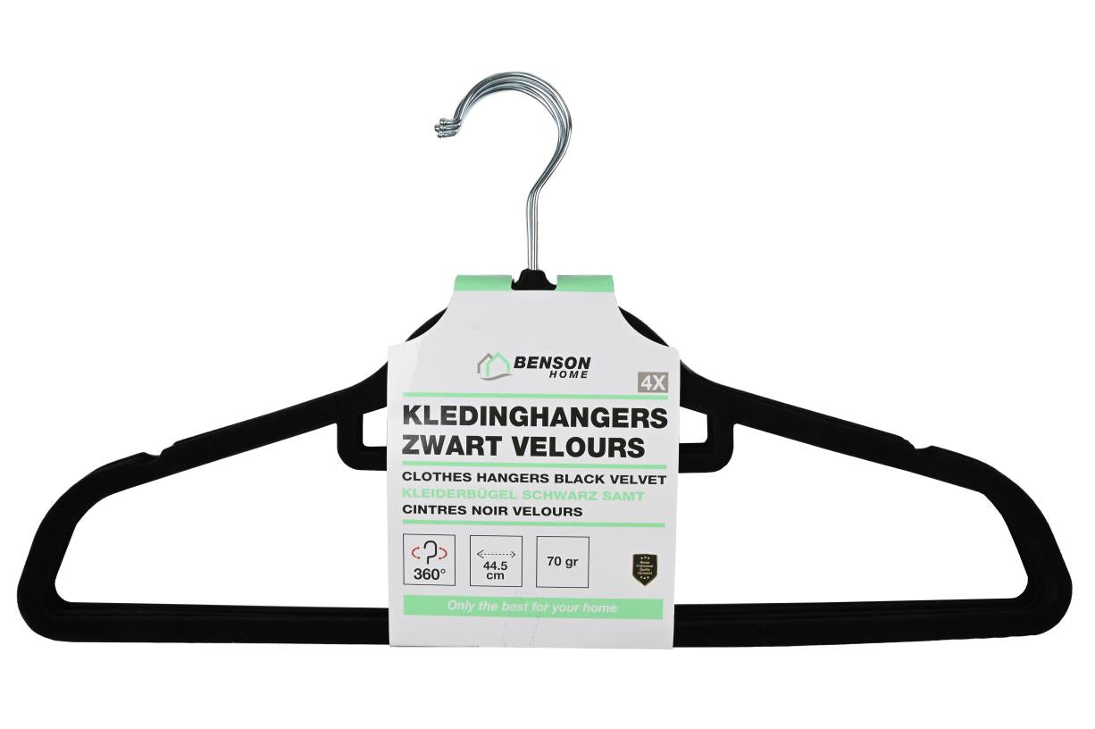 Kapstok 4st Zwart Velours 3