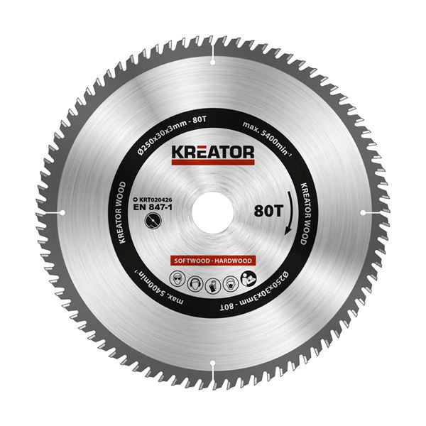 Kreator Cirkelzaagblad 250 mm 80t Hout
