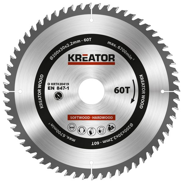 Kreator Snijschijf Hout 200 mm 60t