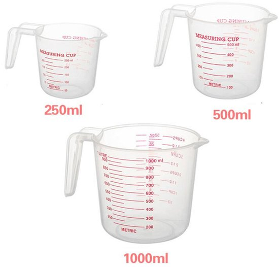 Maatkannen Transparant 3st 0.25+0.50+1l 3