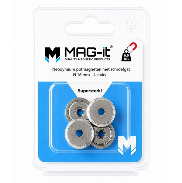 Mag It Neodymium 16 mm 4st Schroefgat