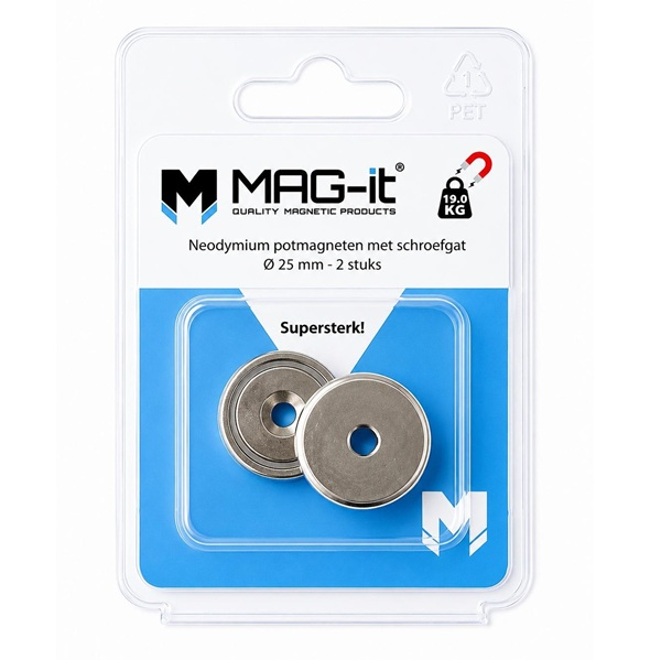 Mag-It Neodymium 25 mm met Schroefgat 19 kg