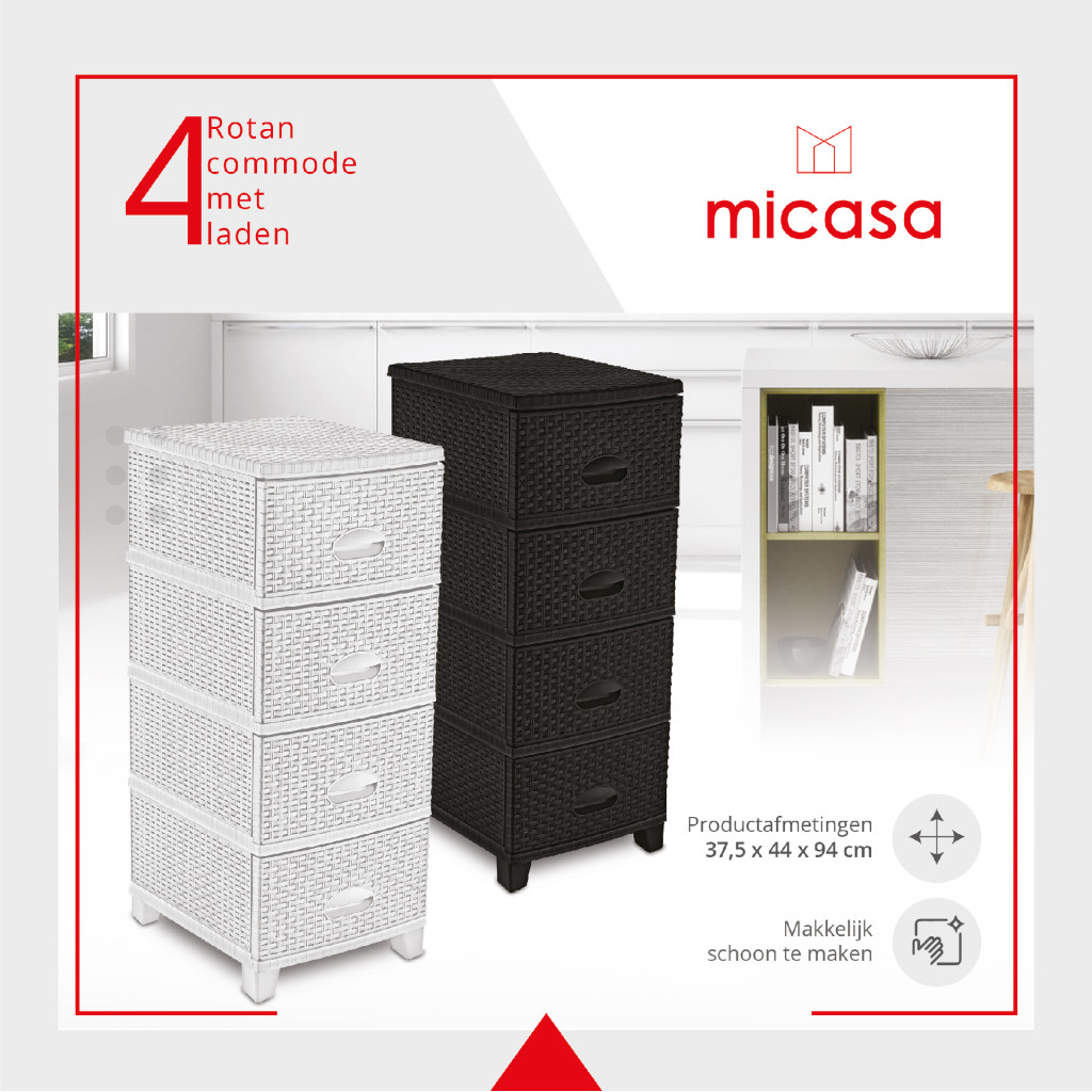 Micasa Comode Rotan 4 Laden Wit