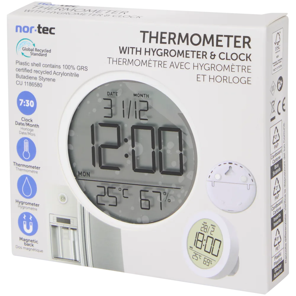 Not-Tec Binnen Thermometer met Klok Rond 3