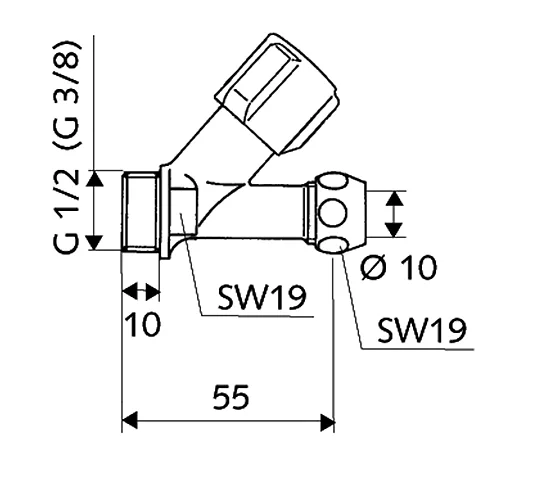 Schell Hoekstopkraan Recht 1/2m 10 Chr