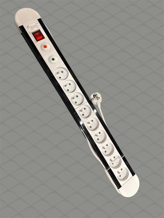 Stekkerblok+kabel 1,5m+switch 9x16a/230v White/black