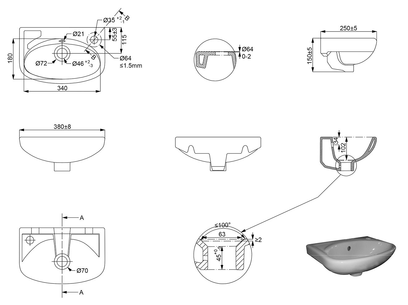 Trevi Lavabo Fontein 38x25cm Wit 7