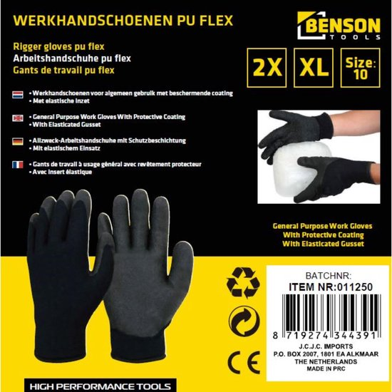 Werkhandschoenen Pu Zwart Nylon 5