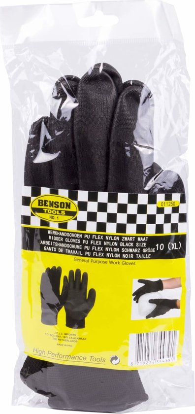 Werkhandschoenen Pu Zwart Nylon 6