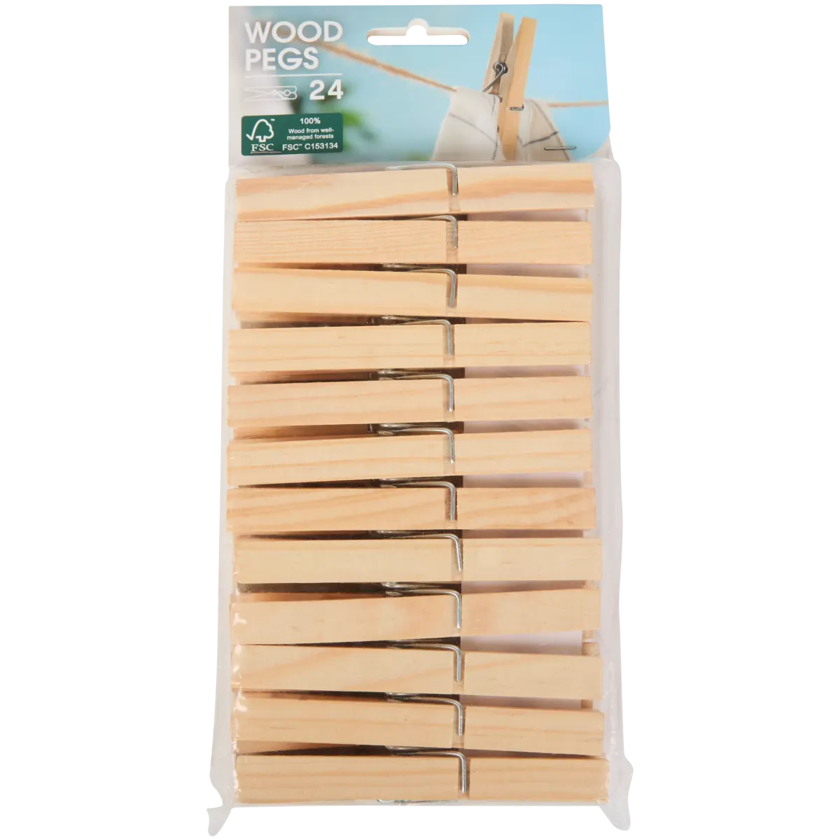 Wood Pegs Wasknijpers 24st Hout