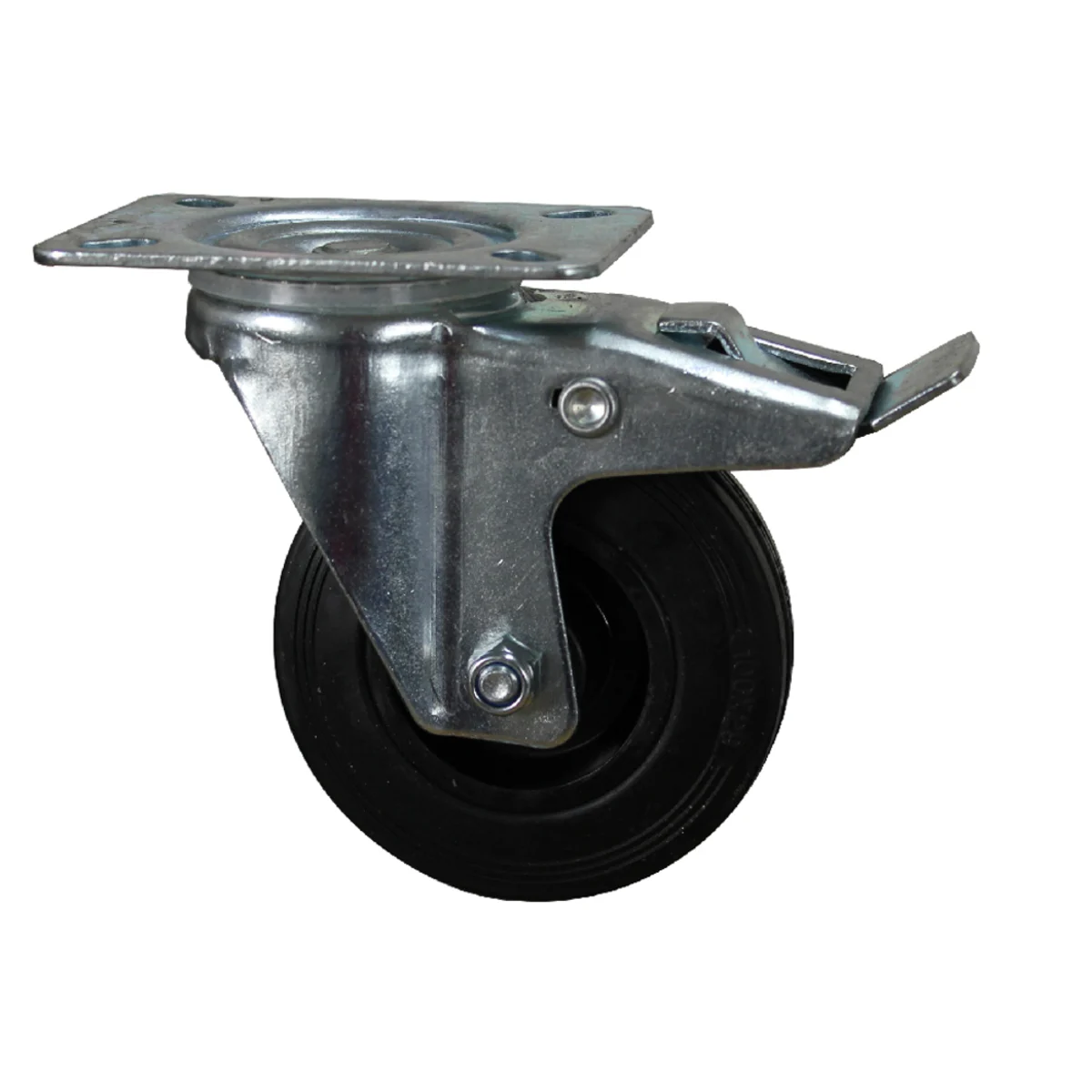 Zwenkwielen + Rem, Zwart Rubber 125 mm