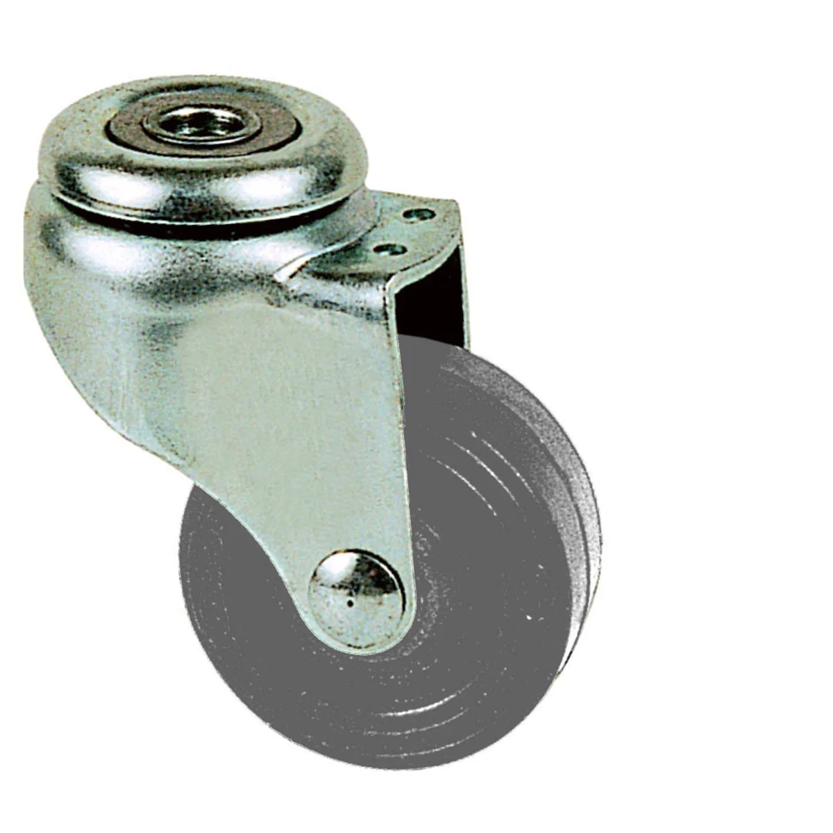 Zwenkwielen,rubber,met Boutgat 50 mm