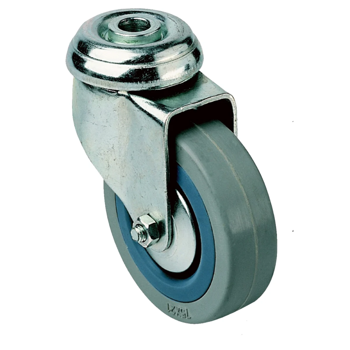 Zwenkwielen,rubber,met Boutgat 75 mm