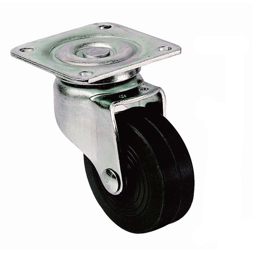 Zwenkwieltjes,rubber, Vaste As 42 mm